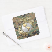 USMC Eagle, Wereldbol & Anchor (EGA) [3D] Vierkante Sticker (Envelop)