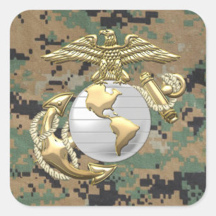 USMC Eagle, Wereldbol & Anchor (EGA) [3D] Vierkante Sticker