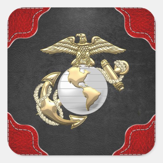 USMC Eagle, Wereldbol & Anchor (EGA) [3D] Vierkante Sticker (Voorkant)
