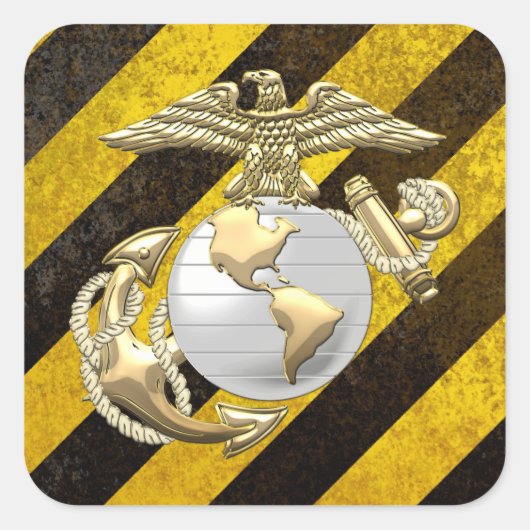USMC Eagle, Wereldbol & Anchor (EGA) [3D] Vierkante Sticker (Voorkant)