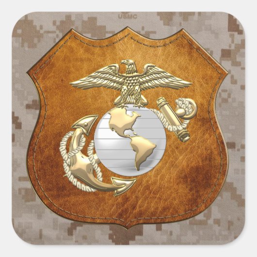 USMC Eagle, Wereldbol & Anchor (EGA) [3D] Vierkante Sticker (Voorkant)