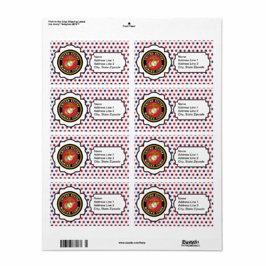 USMC Emblem met rode, witte en blauwe sterren Etiket (Full Sheet)