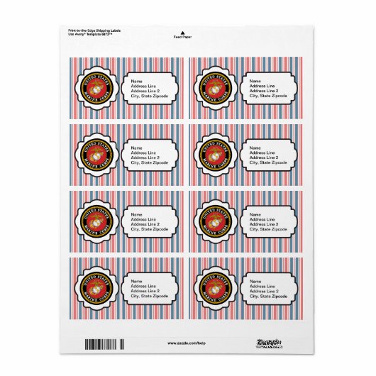 USMC Emblem met rode, witte en blauwe strepen Etiket (Full Sheet)