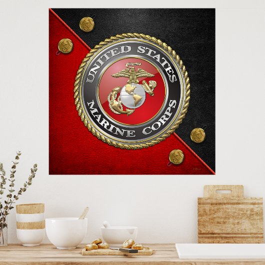 USMC Emblem & Uniform [3D] Poster (Keuken)