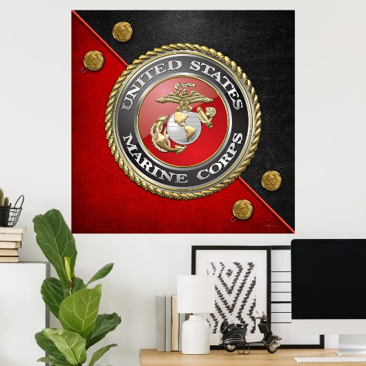 USMC Emblem & Uniform [3D] Poster (Thuiskantoor)