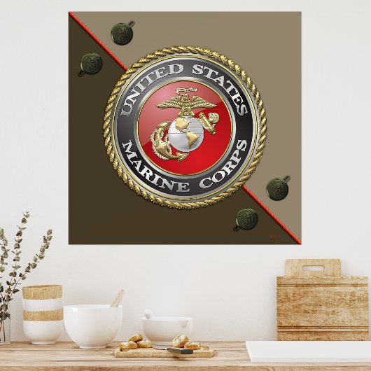 USMC Emblem & Uniform [3D] Poster (Keuken)