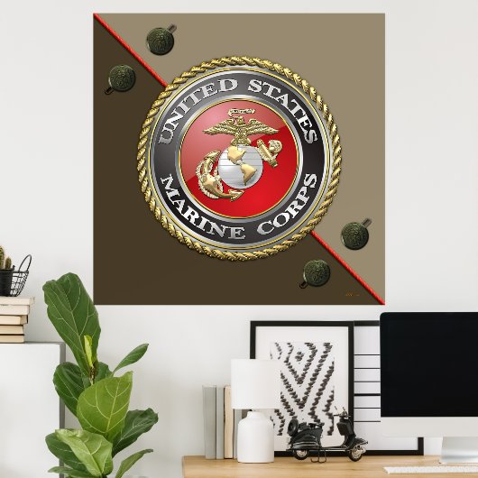USMC Emblem & Uniform [3D] Poster (Thuiskantoor)