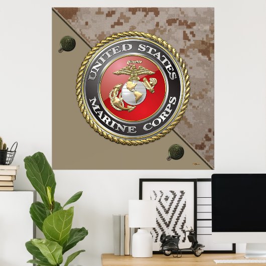 USMC Emblem & Uniform [3D] Poster (Thuiskantoor)