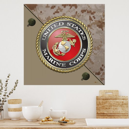 USMC Emblem & Uniform [3D] Poster (Keuken)