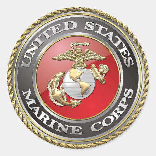 USMC Emblem & Uniform [3D] Ronde Sticker (Voorkant)