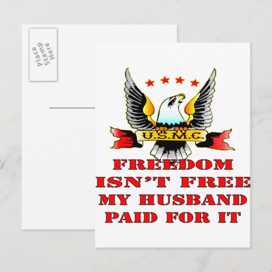 USMC Freedom is niet gratis voor mijn man. Briefkaart (Voorkant / Achterkant)