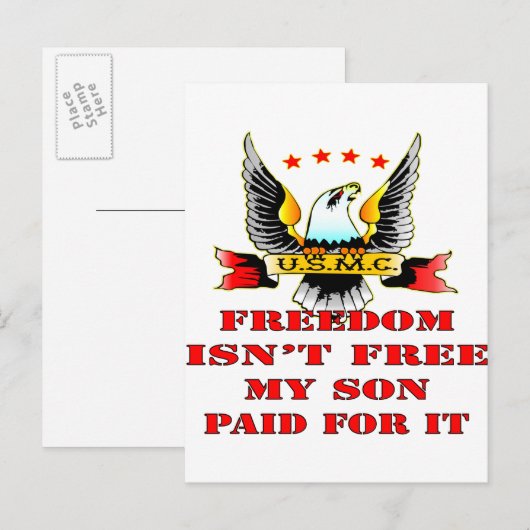 USMC Freedom Isn't Free My Son Paid For It Briefkaart (Voorkant / Achterkant)