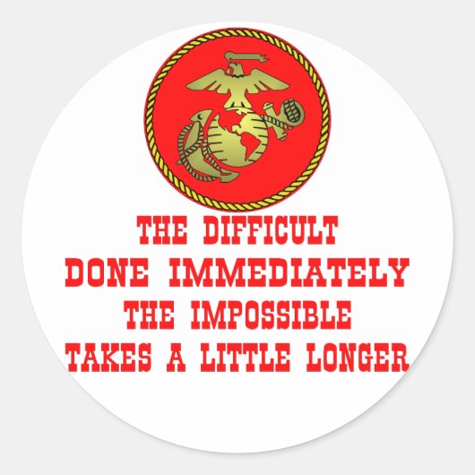 USMC Het moeilijkheid onmiddellijk gedaan Onmogeli Ronde Sticker (Voorkant)