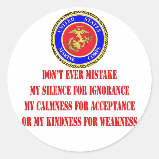 USMC laat mijn verstand van zwakheid nooit missen Ronde Sticker (Voorkant)