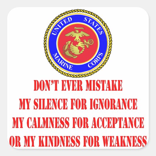 USMC laat mijn verstand van zwakheid nooit missen Vierkante Sticker (Voorkant)