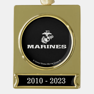 USMC Logo gestapeld - Wit Verguld Banner Ornament