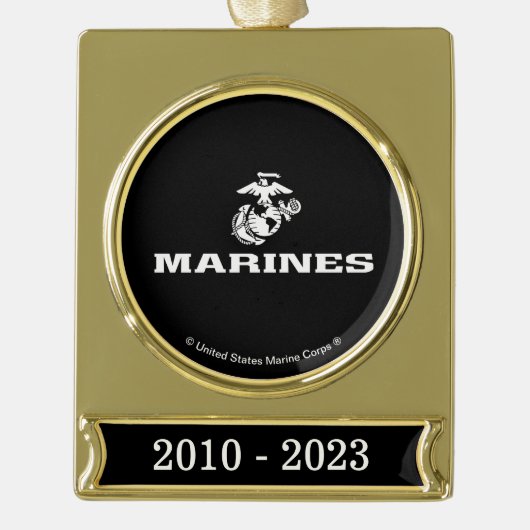 USMC Logo gestapeld - Wit Verguld Banner Ornament (Voorkant)