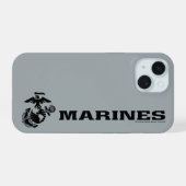 USMC Logo Gestapeld Zwart Logo iPhone 15 Case (Achterkant horizontaal)