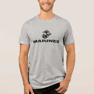 USMC Logo Stacked Black Logo Tri-Blend Shirt