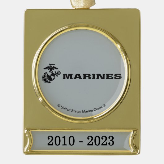 USMC Logo Stacked Black Logo Verguld Banner Ornament (Voorkant)