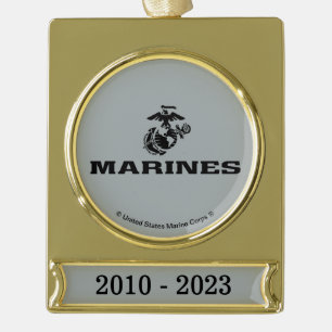 USMC Logo Stacked Black Logo Verguld Banner Ornament