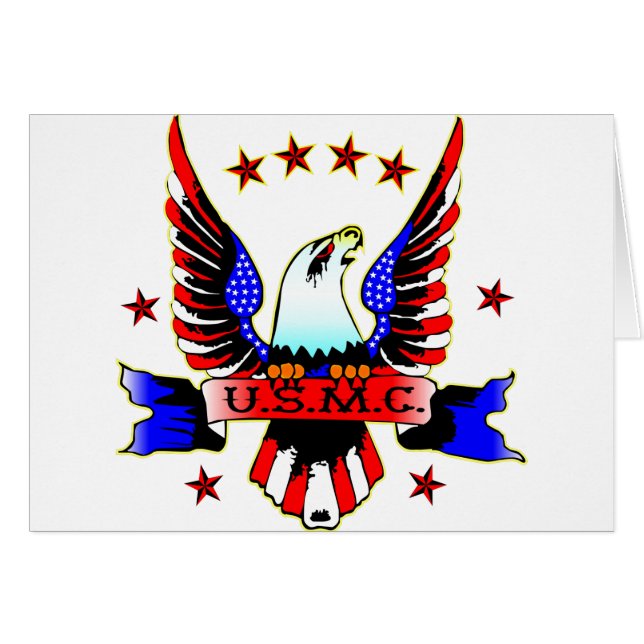 USMC Old School Red White en Blue Eagle Tattoo (Voorkant Horizontaal)