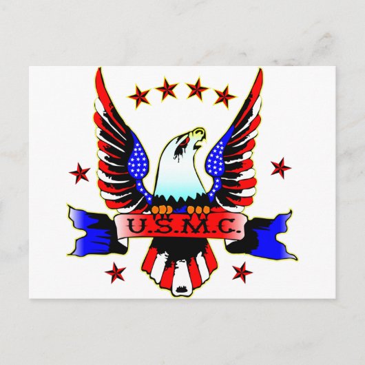 USMC Old School Red White en Blue Eagle Tattoo Briefkaart (Voorkant)