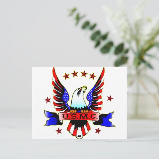 USMC Old School Red White en Blue Eagle Tattoo Briefkaart (Staand voorkant)