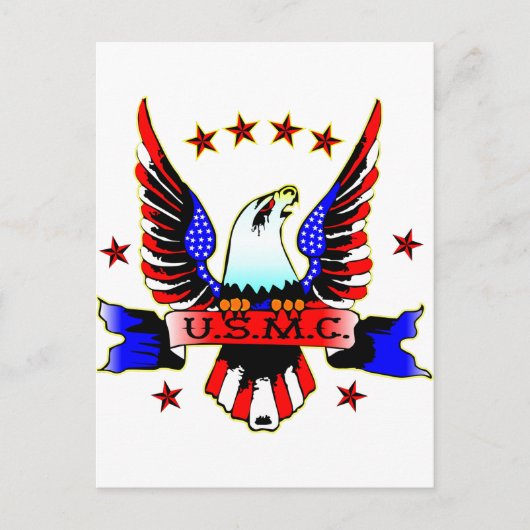 USMC Old School Red White en Blue Eagle Tattoo Briefkaart (Voorkant)