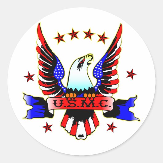 USMC Old School Red White en Blue Eagle Tattoo Ronde Sticker (Voorkant)