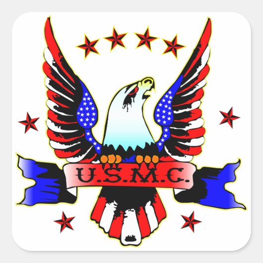 USMC Old School Red White en Blue Eagle Tattoo Vierkante Sticker (Voorkant)