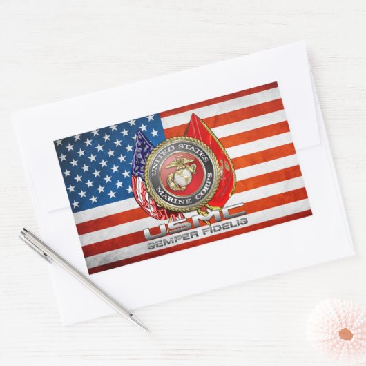 USMC Semper Fi [3D] Rechthoekige Sticker (Envelop)