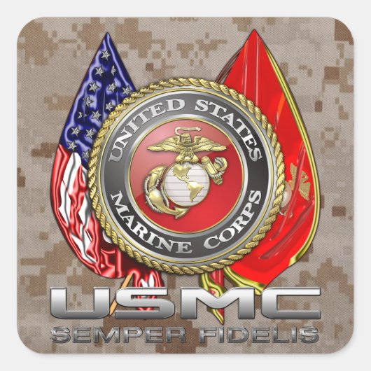 USMC Semper Fi [3D] Vierkante Sticker (Voorkant)