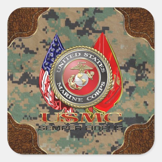 USMC Semper Fi [Special Edition] [3D] Vierkante Sticker (Voorkant)