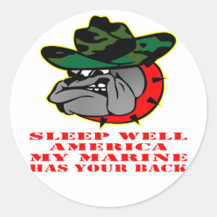USMC Slaap goed Amerika Mijn marinier heeft je rug Ronde Sticker