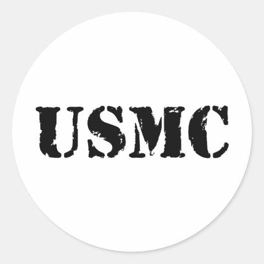 USMC [stencil tekst] Ronde Sticker (Voorkant)