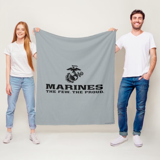 USMC "The Few, The Proud" stapelde zwarte Logo Fleece Deken (In situ)
