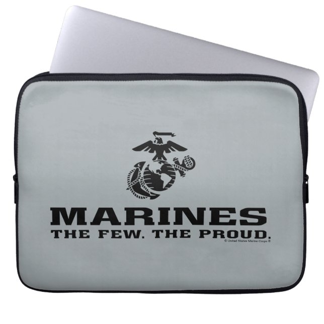 USMC "The Few, The Proud" stapelde zwarte Logo Laptop Sleeve (Voorkant)