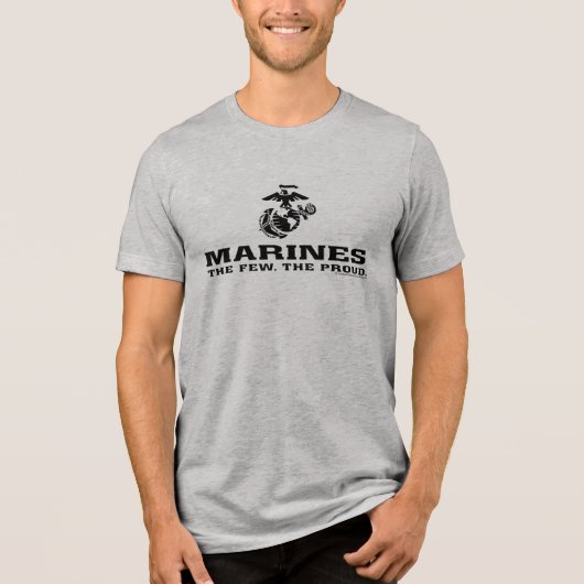 USMC "The Few, The Proud" stapelde zwarte Logo Tri-Blend Shirt (Voorkant)