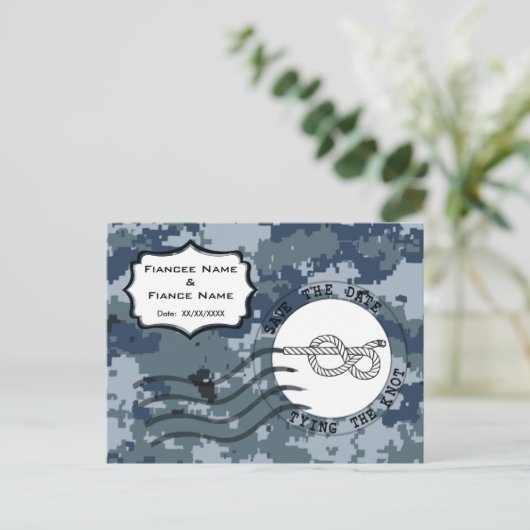 USN Marine Bewaar de Datum en Knoop Aankondigingskaart (Staand voorkant)