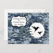 USN Marine Bewaar de Datum & Liefdesvogels Aankondigingskaart (Voorkant / Achterkant)