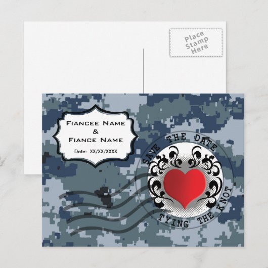 USN Marine reddingsdatum en Hart Aankondigingskaart (Voorkant / Achterkant)