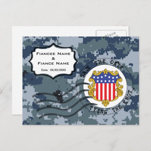 USN Marine reddingsdatum en vlag Aankondigingskaart (Voorkant / Achterkant)