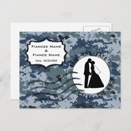 USN Marine Save de datum & Bruid en Bruidegom Aankondigingskaart (Voorkant / Achterkant)