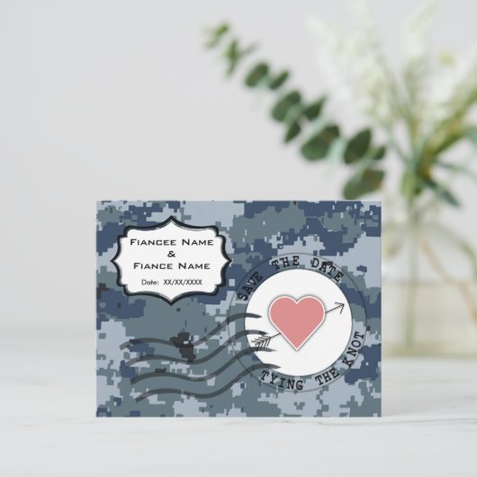 USN Marine Save the Date en Hart Aankondigingskaart (Staand voorkant)