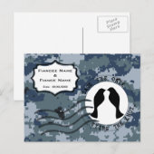 USN Marine Save the Date en Liefdesvogels Aankondigingskaart (Voorkant / Achterkant)