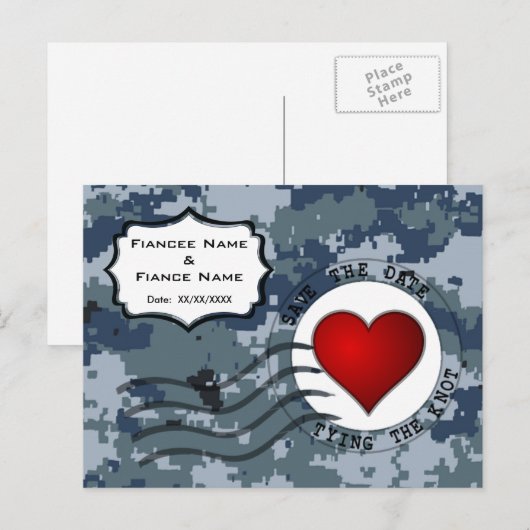 USN Marine Save the Date & Hart Aankondigingskaart (Voorkant / Achterkant)