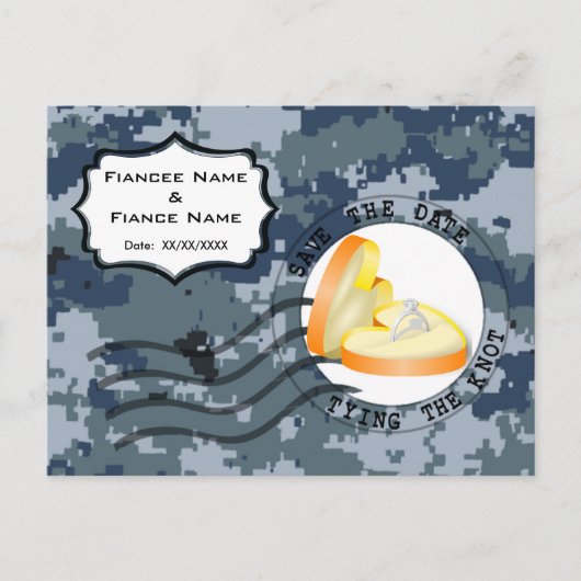 USN Marine Trouwdag & Ring Aankondigingskaart (Voorkant)