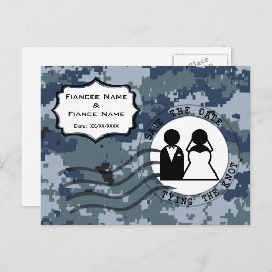 USN Marine Trouwdatum & Bruid en Bruidegom Aankondigingskaart (Voorkant / Achterkant)