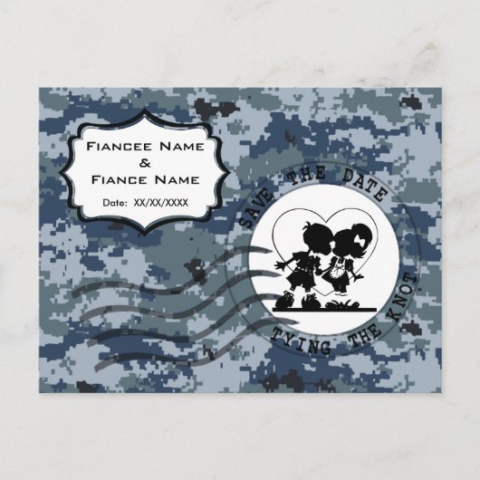 USN Marine Trouwdatum & Koppel Aankondigingskaart (Voorkant)